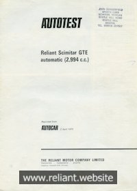 Reliant Road Test Brochure