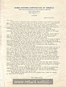 Sabra Motors letter 1962