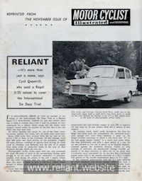 Reliant Road Test Brochure